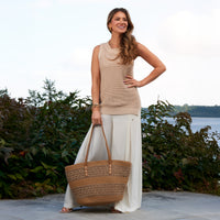 Tote Bag Katen Two Tone Woven Zipper Beach Bag 21"x12"