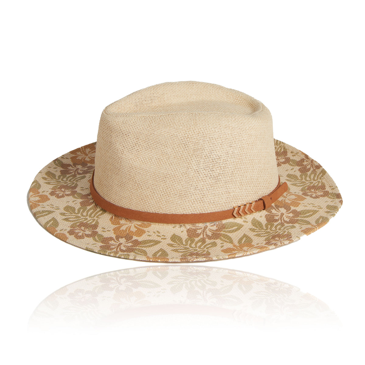 Fedora Hat Gianna Floral Panama Vegan Leather Band