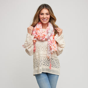 Lightweight Scarf Maylee Floral Summer Fashion with Tassels