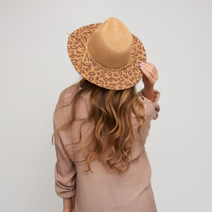 Fedora Hat Michela Leopard Print Brim Panama