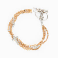 Cross Bracelet Multi Row Beaded Toggle Hammered Texture