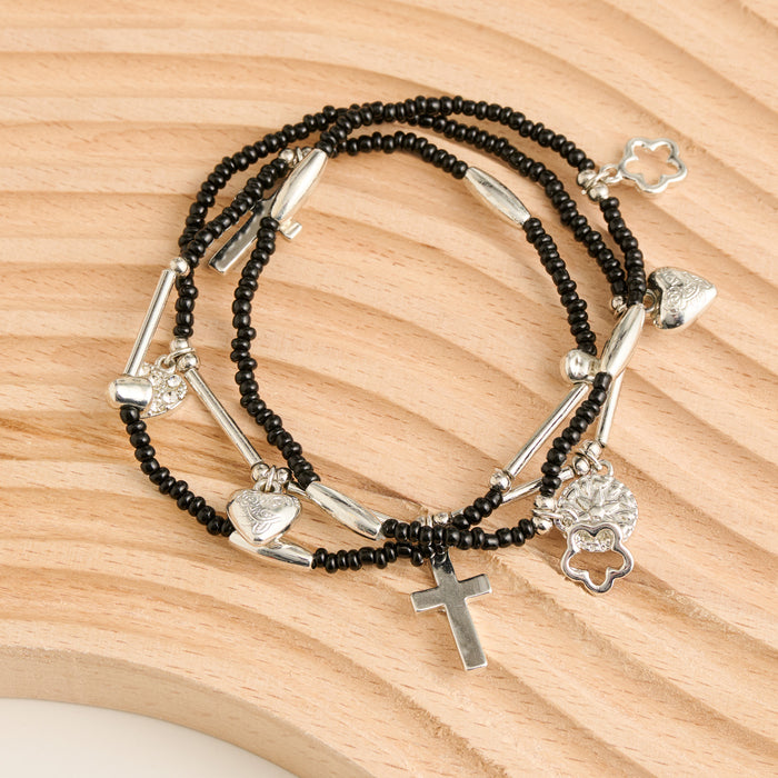 Charm Bracelet Trio Set Stretch Seed Bead Inspirational