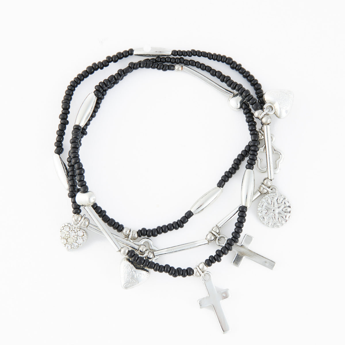 Charm Bracelet Trio Set Stretch Seed Bead Inspirational
