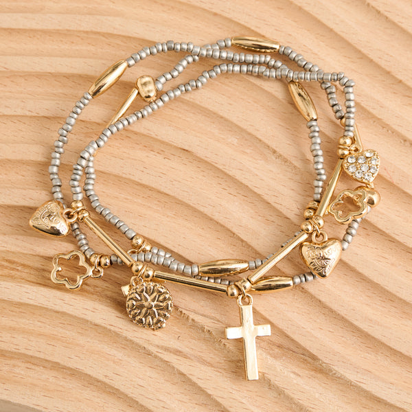 Charm Bracelet Trio Set Stretch Seed Bead Inspirational