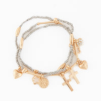 Charm Bracelet Trio Set Stretch Seed Bead Inspirational