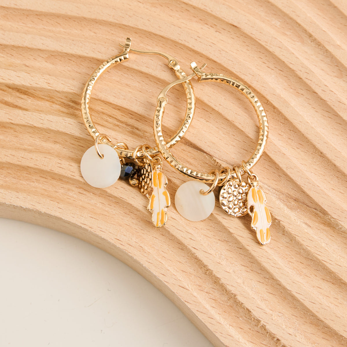 Hoop Earrings Textured Gabby Multi Charm Dahlia