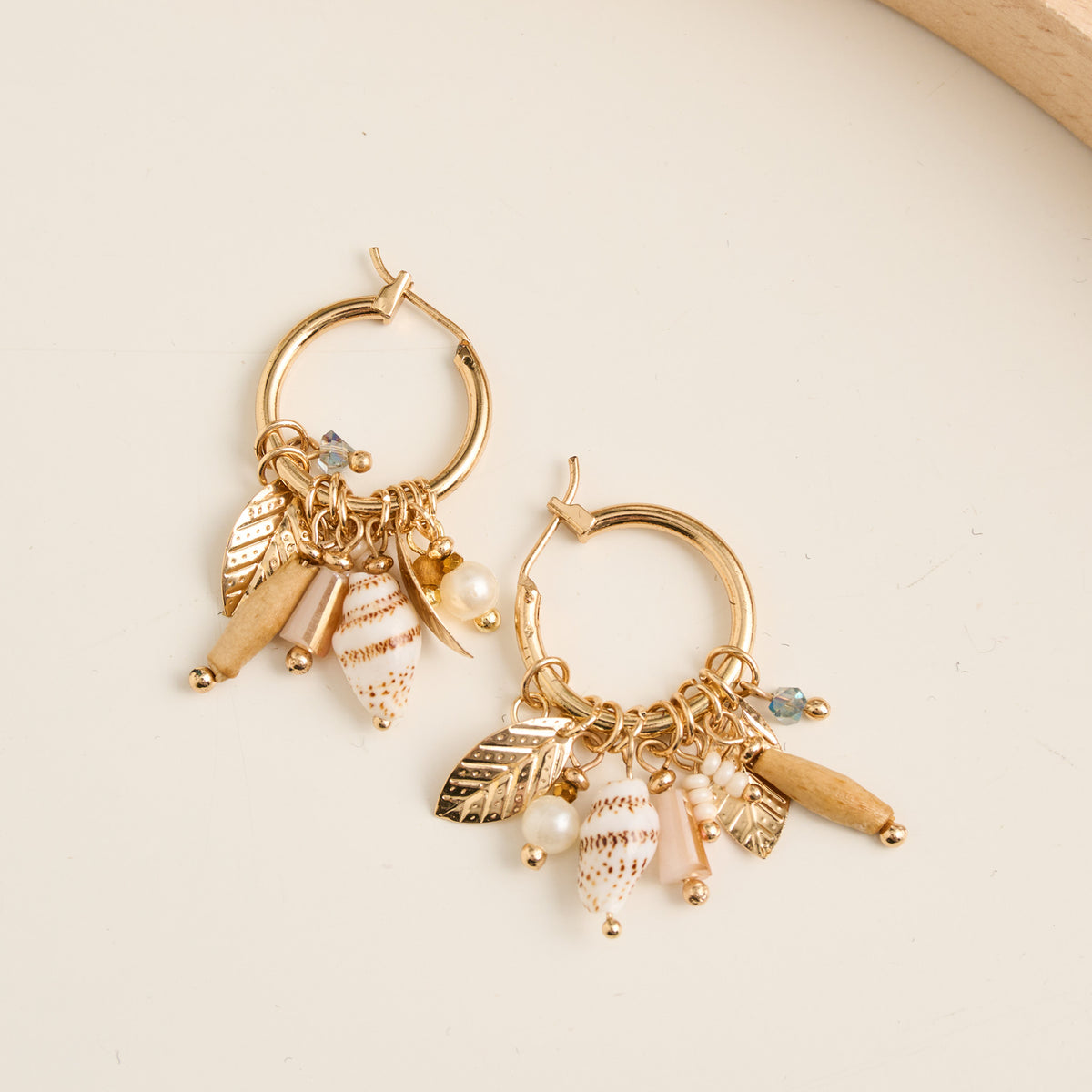Hoop Earrings Shell Leaf Gabby Multi Charm Statement