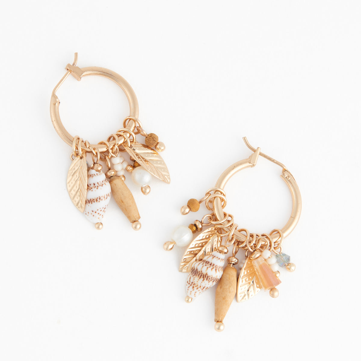 Hoop Earrings Shell Leaf Gabby Multi Charm Statement