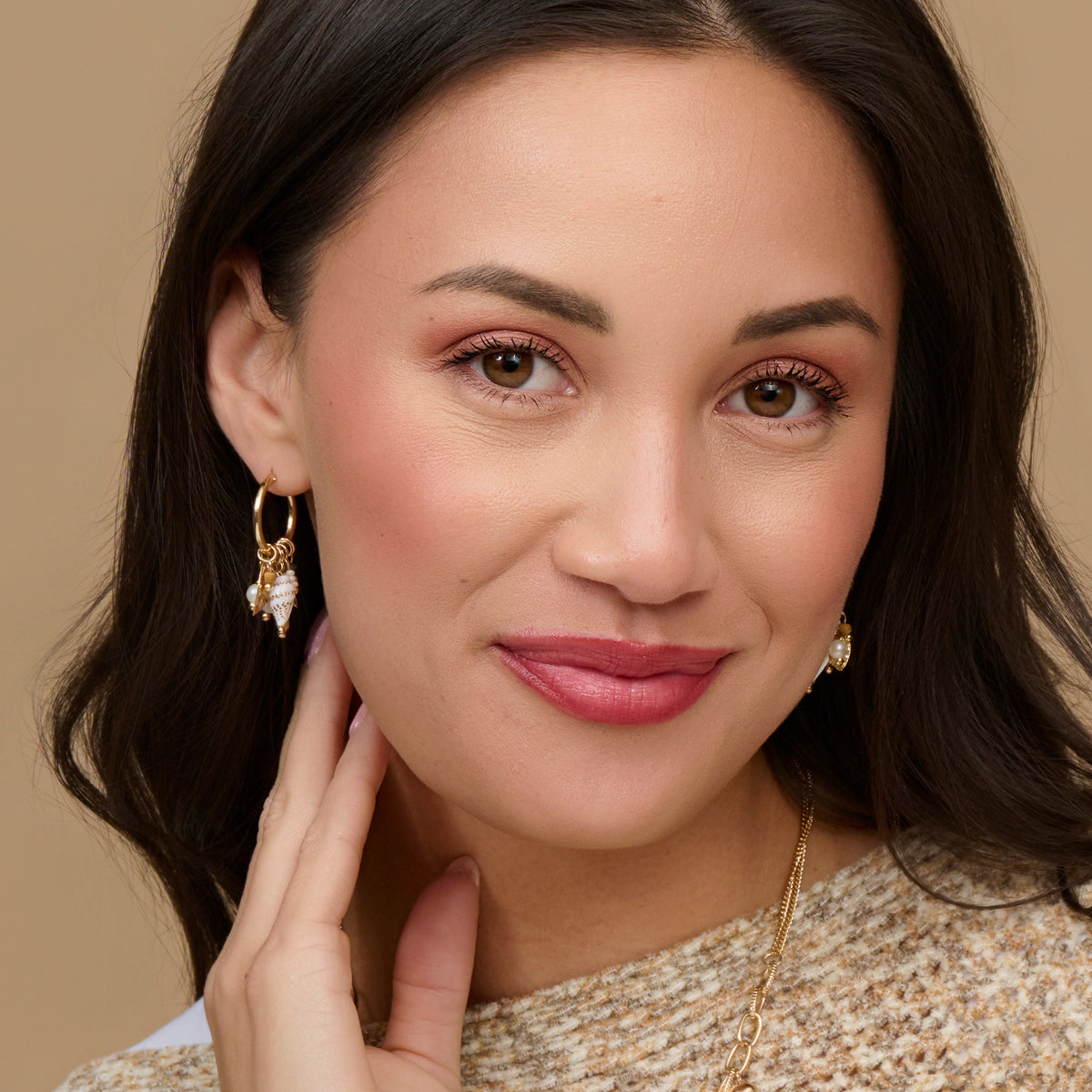 Hoop Earrings Shell Leaf Gabby Multi Charm Statement