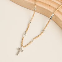 Cross Necklace 15" Seed Beaded Inspirational Pendant Amber