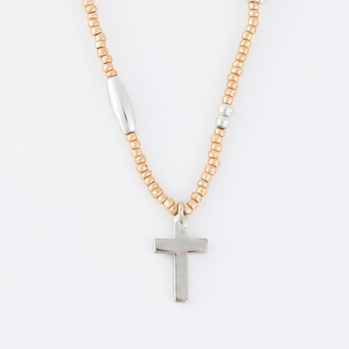 Cross Necklace 15" Seed Beaded Inspirational Pendant Amber