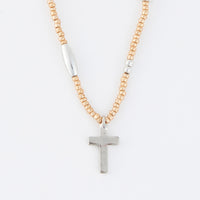 Cross Necklace 15" Seed Beaded Inspirational Pendant Amber