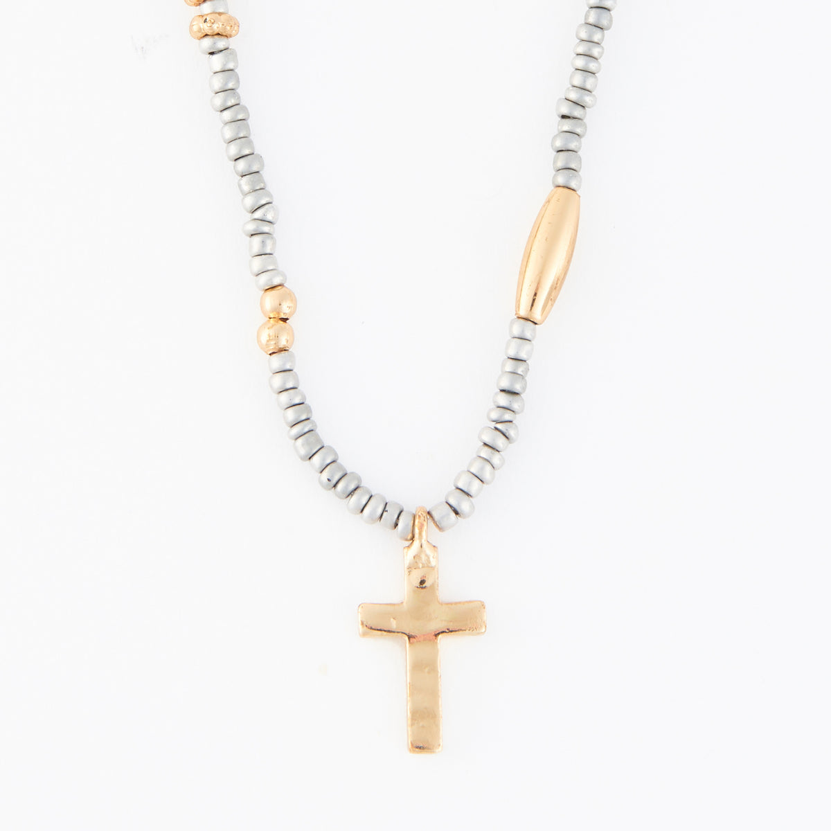 Cross Necklace 15" Seed Beaded Inspirational Pendant Amber