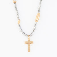 Cross Necklace 15" Seed Beaded Inspirational Pendant Amber
