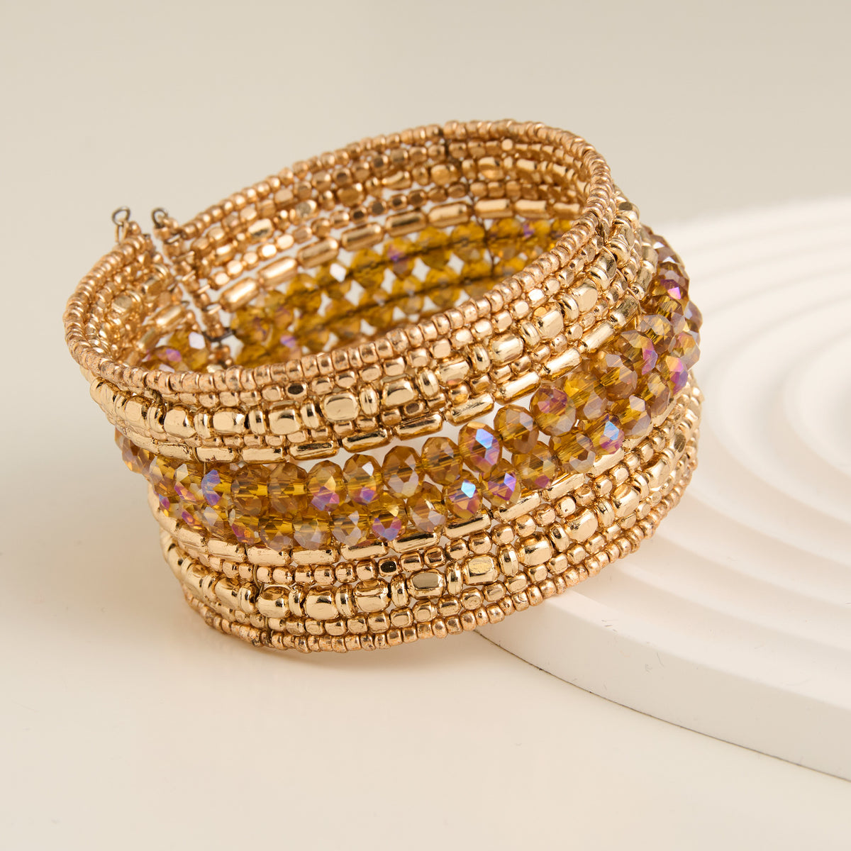 Beaded Bracelet Mariah Cuff Gold Multi Strand Faceted Beads