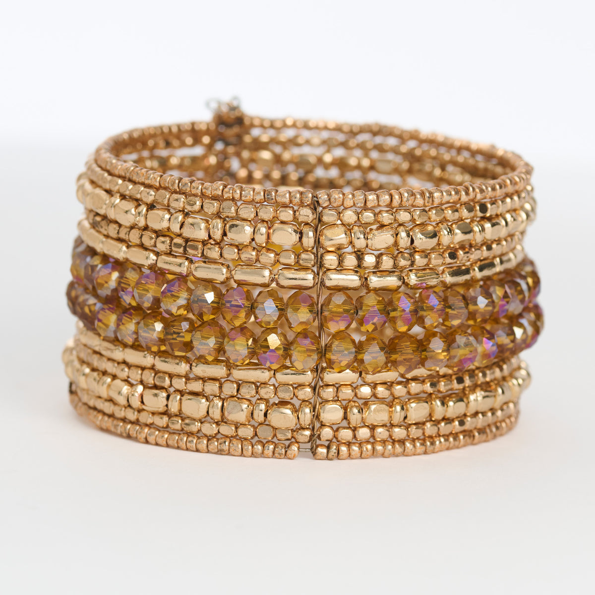 Beaded Bracelet Mariah Cuff Gold Multi Strand Faceted Beads
