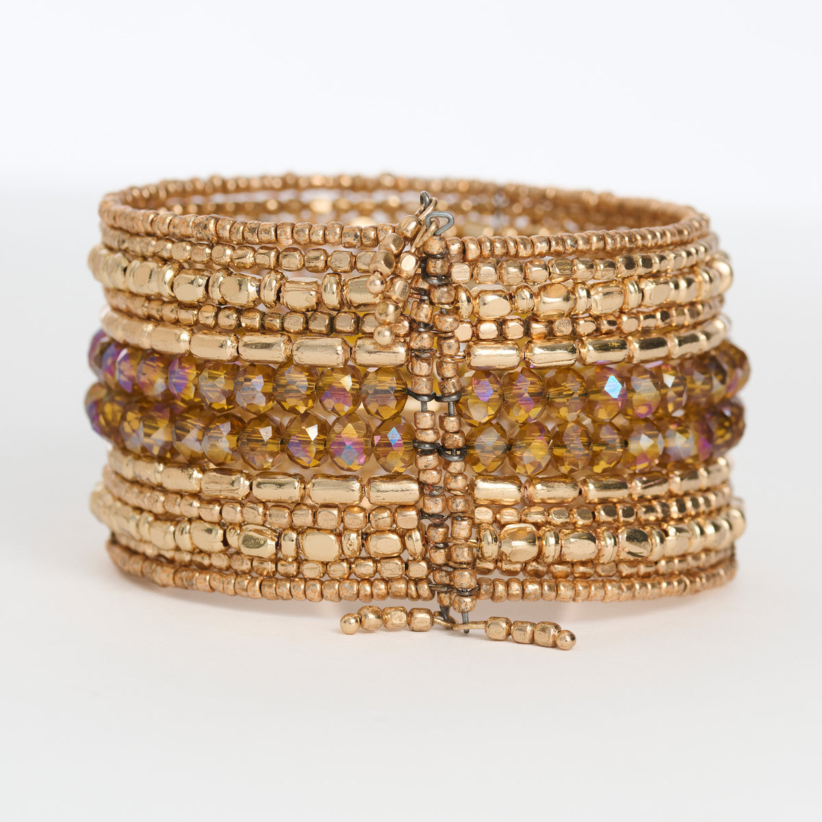 Beaded Bracelet Mariah Cuff Gold Multi Strand Faceted Beads