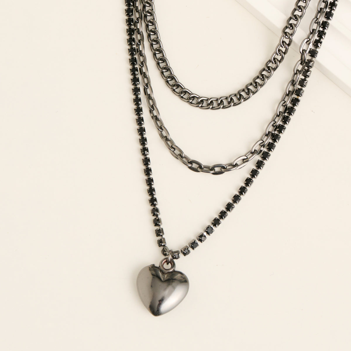 Heart Necklace 13" Avi Multi Row Hematite Layered Pendant