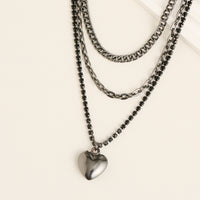 Heart Necklace 13" Avi Multi Row Hematite Layered Pendant