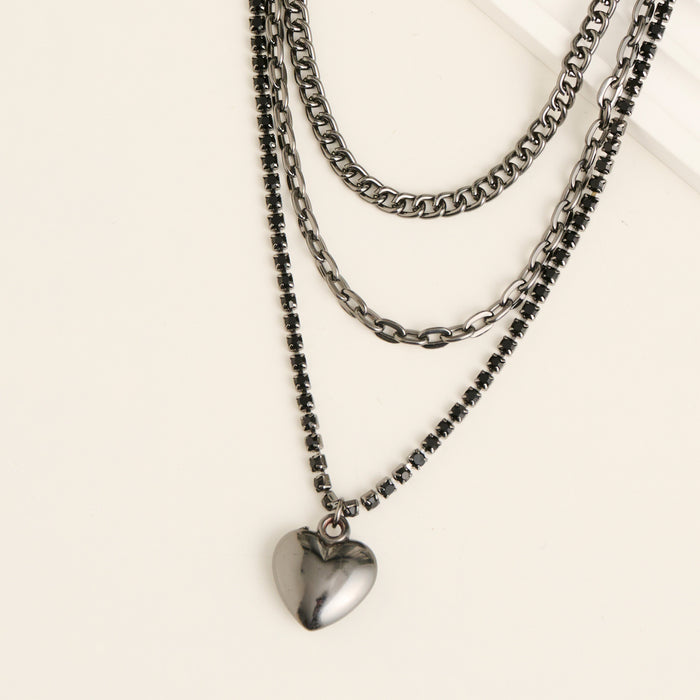 Heart Necklace 13" Avi Multi Row Hematite Layered Pendant
