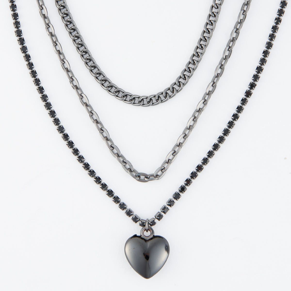 Heart Necklace 13" Avi Multi Row Hematite Layered Pendant