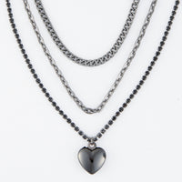 Heart Necklace 13" Avi Multi Row Hematite Layered Pendant