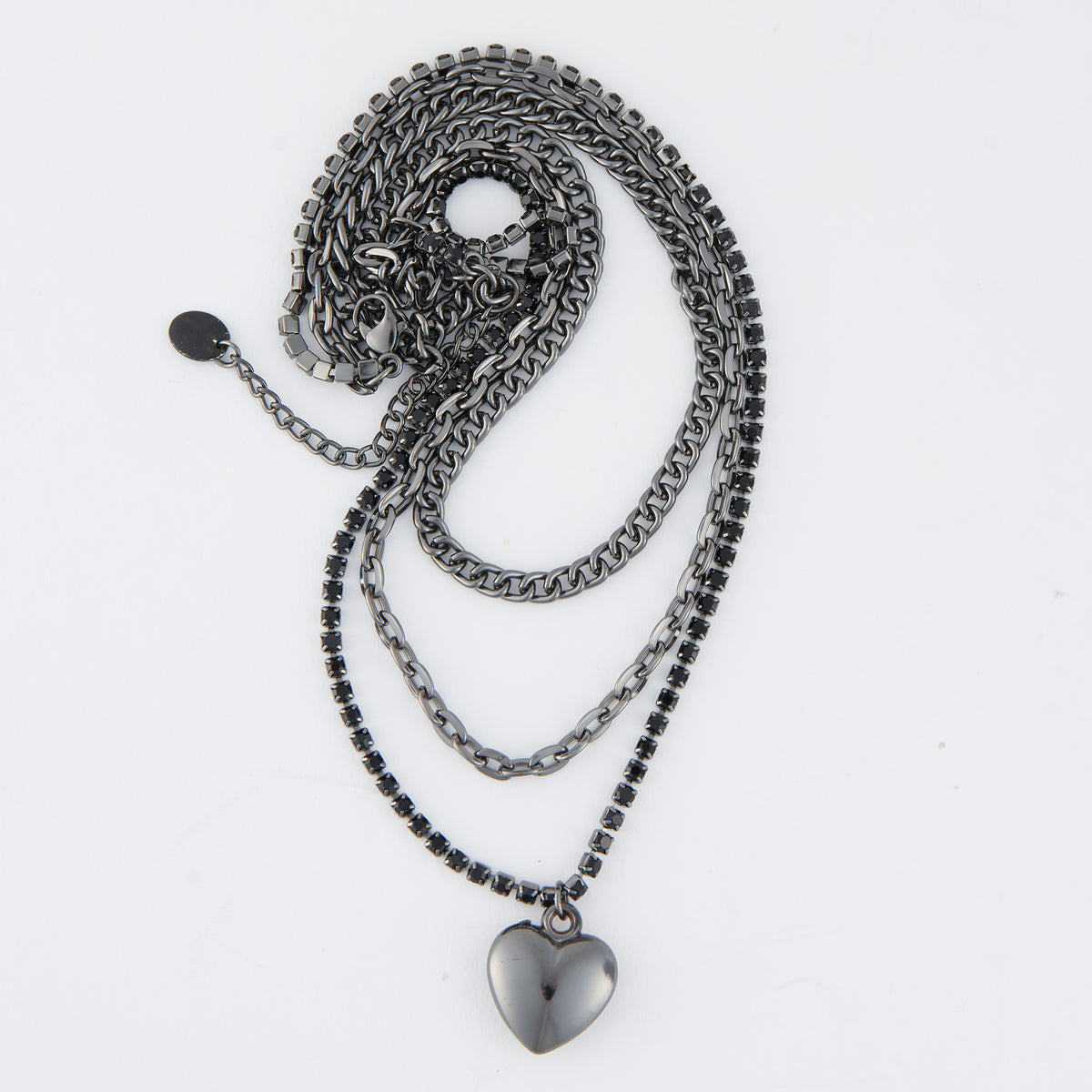 Heart Necklace 13" Avi Multi Row Hematite Layered Pendant