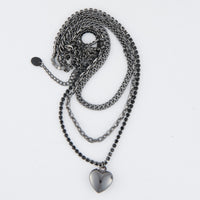 Heart Necklace 13" Avi Multi Row Hematite Layered Pendant