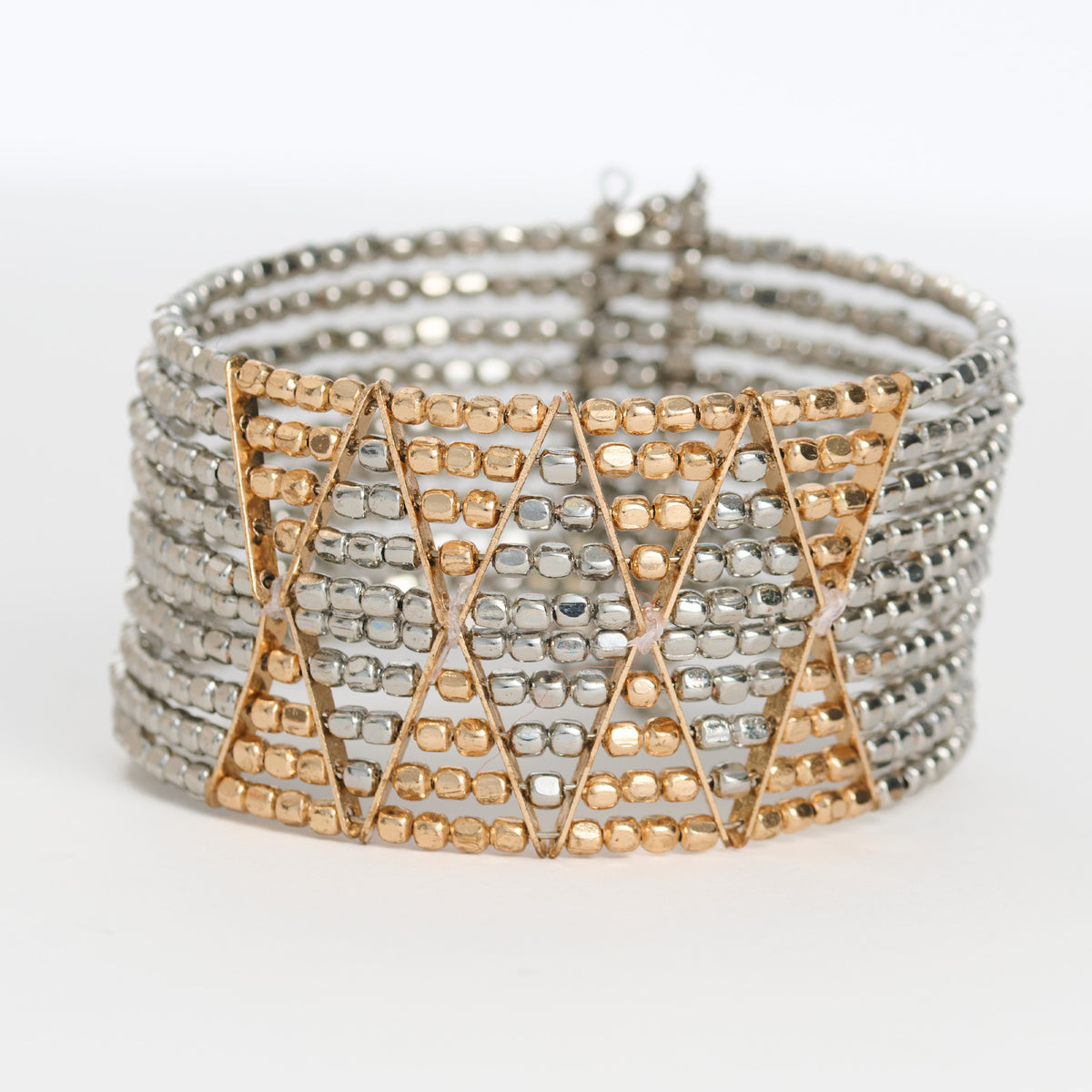 Beaded Bracelet Hilarie Cuff Two Tone Multi Strand Statement