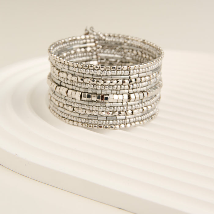Beaded Bracelet Bria Cuff Silver Multi Strand Statement