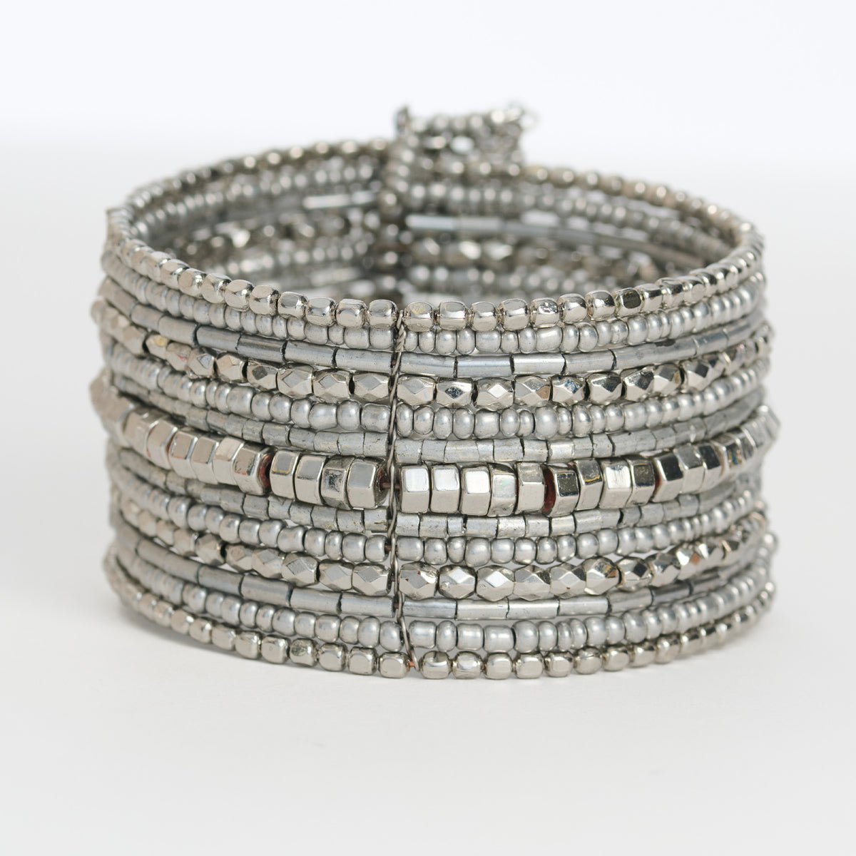 Beaded Bracelet Bria Cuff Silver Multi Strand Statement