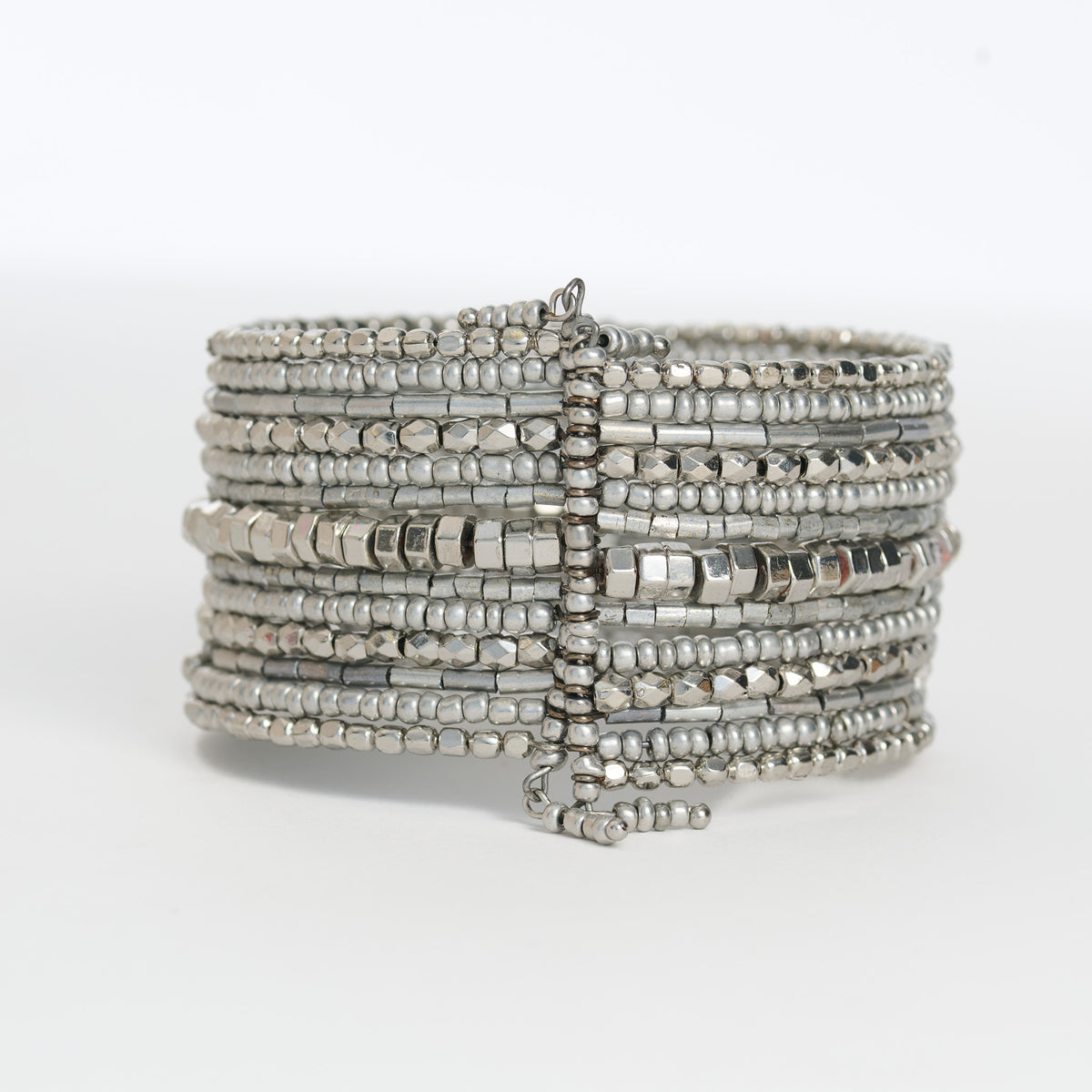 Beaded Bracelet Bria Cuff Silver Multi Strand Statement