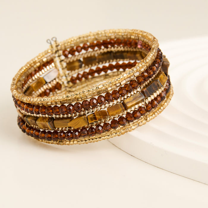 Glass Bead Bela Bracelet Cuff Multi Strand Statement Gold