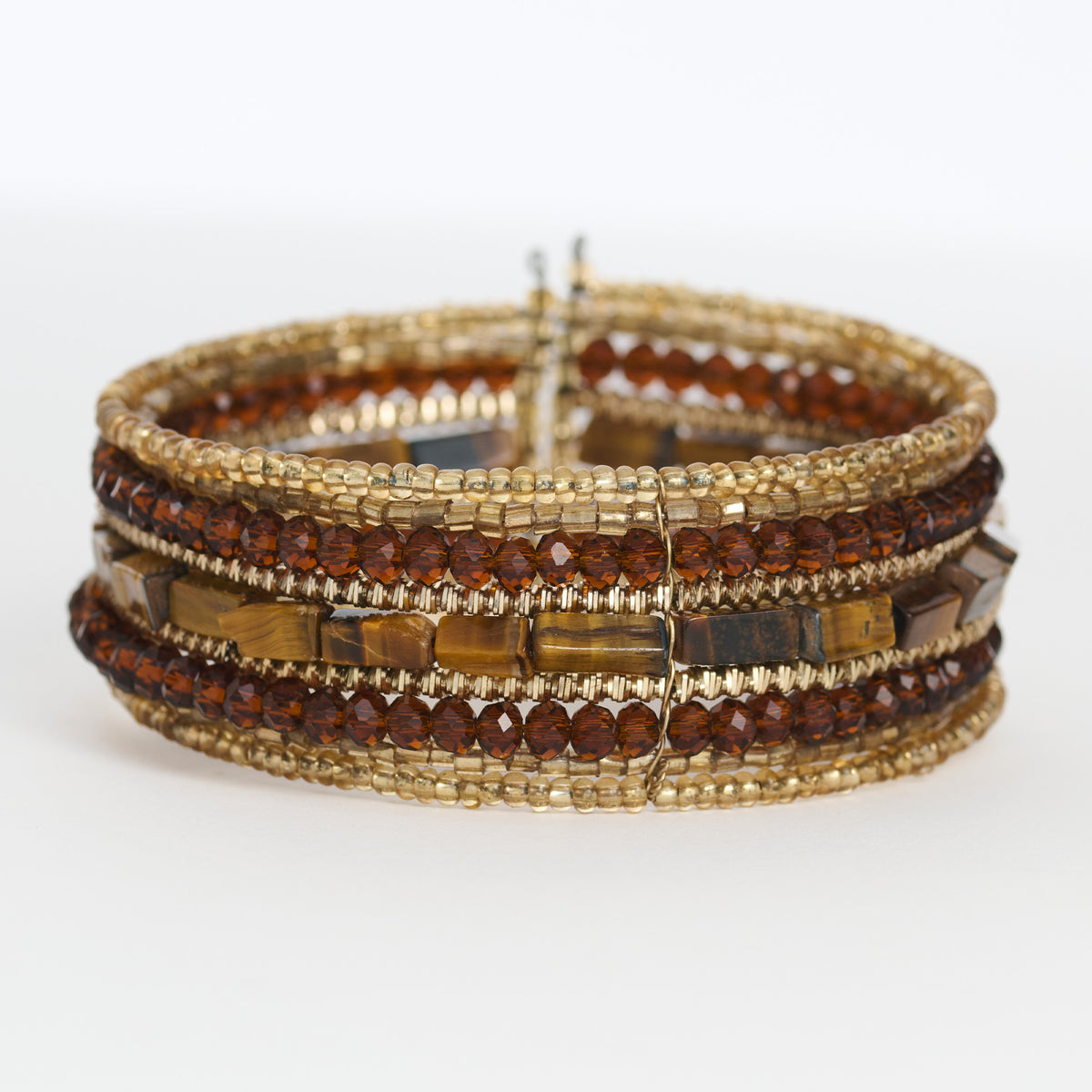 Glass Bead Bela Bracelet Cuff Multi Strand Statement Gold