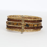 Glass Bead Bela Bracelet Cuff Multi Strand Statement Gold