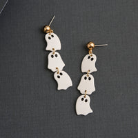 Halloween Earrings Stacked Ghost Drop Gold Stud