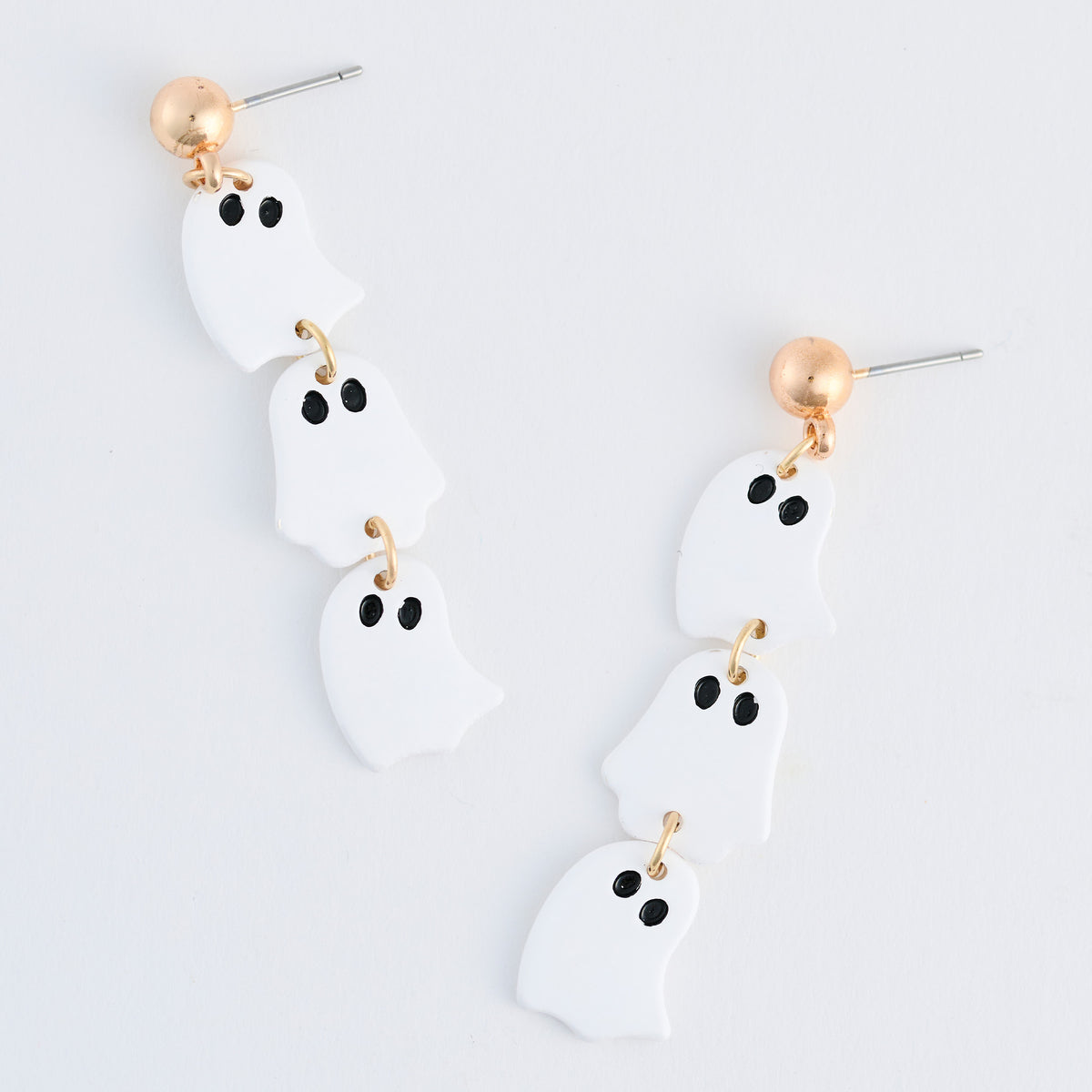 Halloween Earrings Stacked Ghost Drop Gold Stud