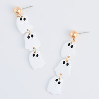 Halloween Earrings Stacked Ghost Drop Gold Stud