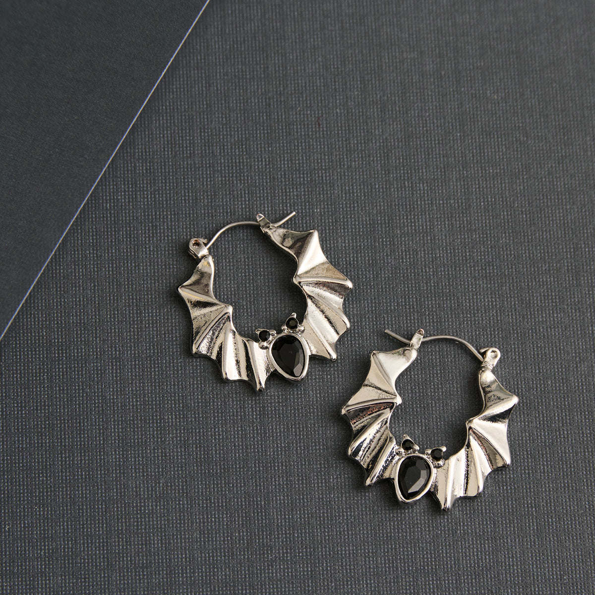 Halloween Earrings Silver Bat Hoop Spooky Statement