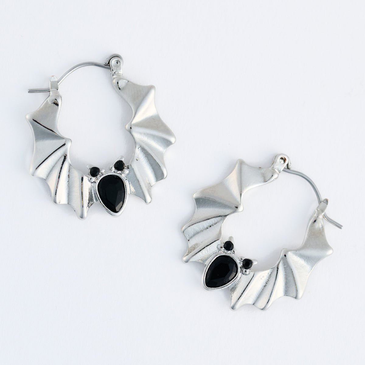 Halloween Earrings Silver Bat Hoop Spooky Statement