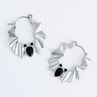 Halloween Earrings Silver Bat Hoop Spooky Statement