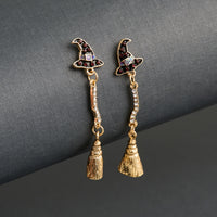 Halloween Earrings Witch Hat Broom Drop Statement
