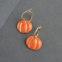 Halloween Earrings Pumpkin Gold Hoop Festive Drop