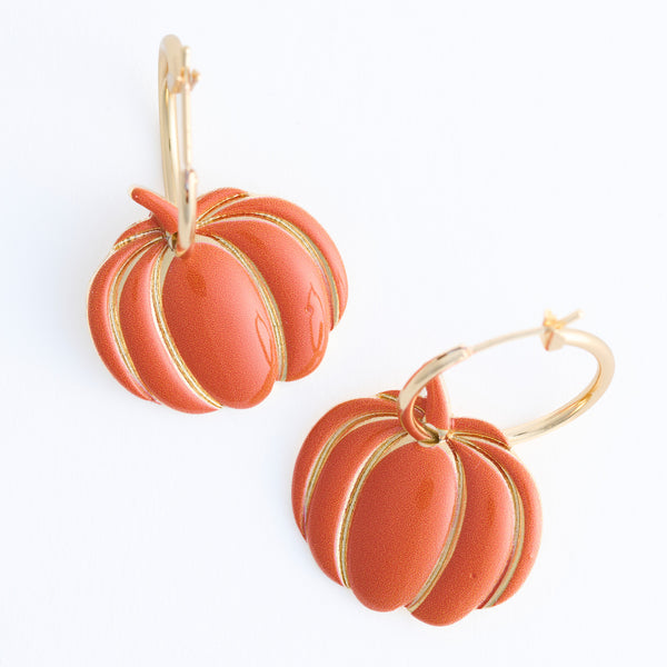 Halloween Earrings Pumpkin Gold Hoop Festive Drop