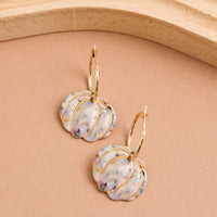 Halloween Earrings Pumpkin Gold Hoop Marble Statement