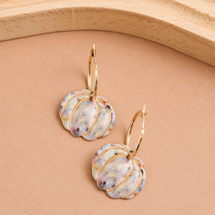 Halloween Earrings Pumpkin Gold Hoop Marble Statement