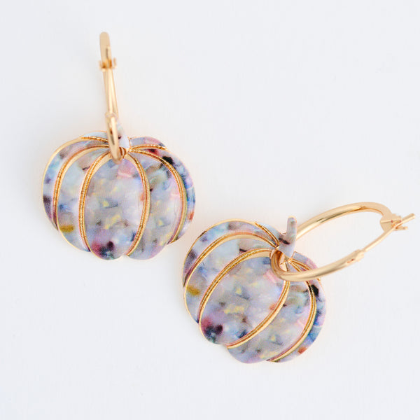 Halloween Earrings Pumpkin Gold Hoop Marble Statement