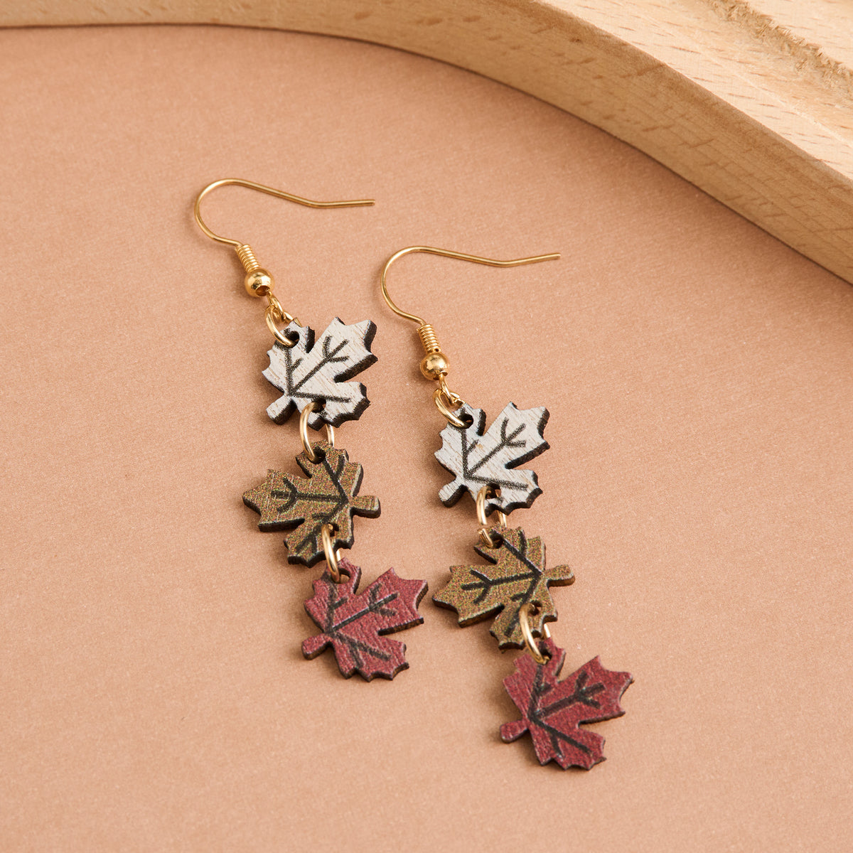 Halloween Earrings Fall Autumn Maple Leaf Drop Gold Fishhook