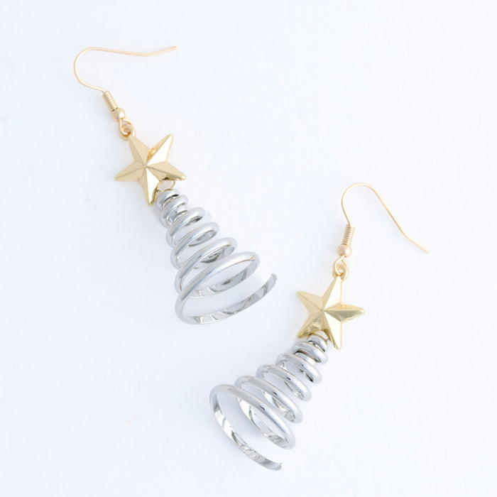 Christmas Tree Earrings Two Tone Spiral Holiday Drop