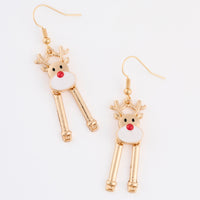 Christmas Reindeer Earrings Gold Holiday Fishhook Drop